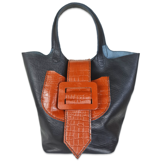 Black/Havan Genuine Leather Tote Bag