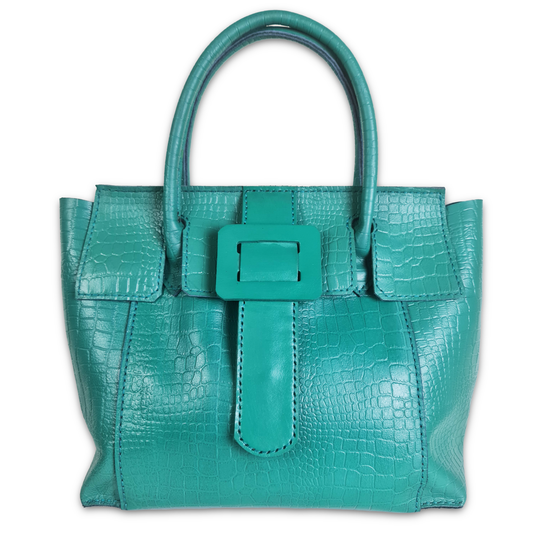Mint Green Leather Bag with Flap & Buckle