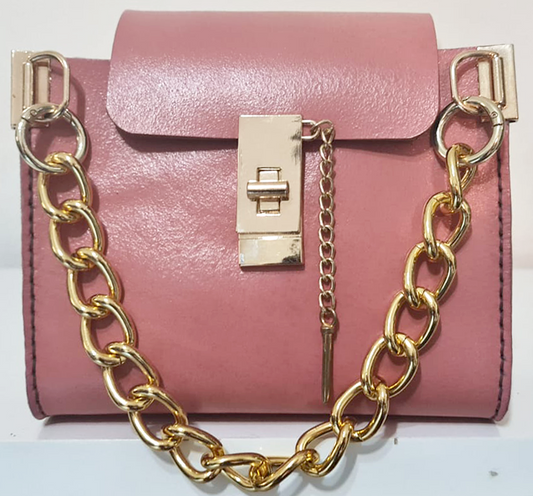 Pink hand purse with gold chain and locket