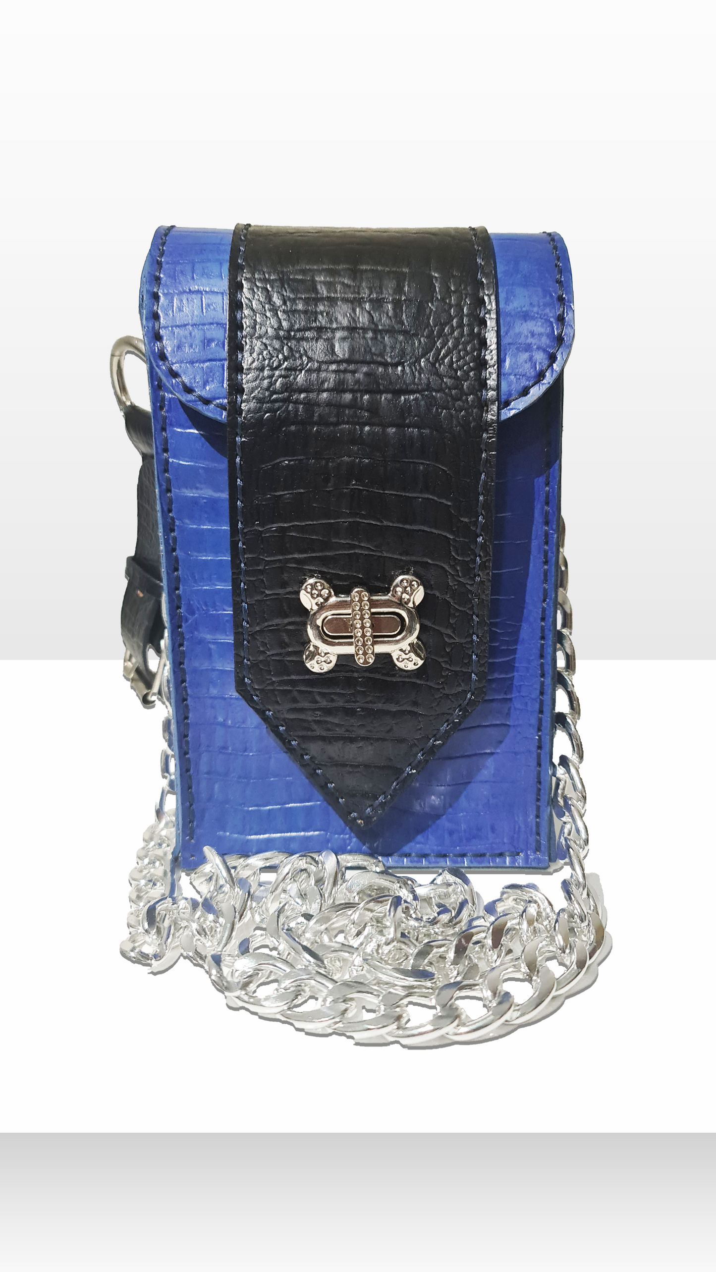 Blue/Black Genuine leather triangle bag with locket