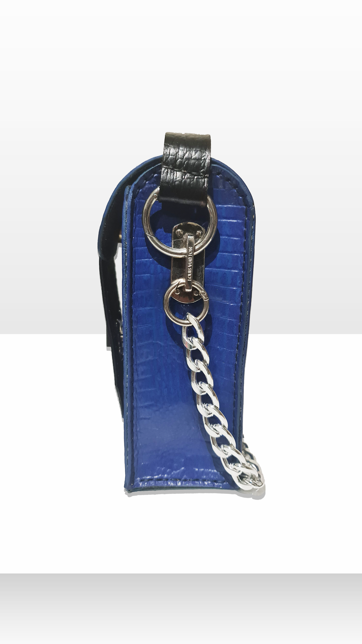 Blue/Black Genuine leather triangle bag with locket