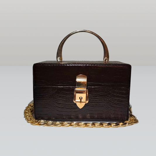 Dark Brown Box Bag with Gold Accessories