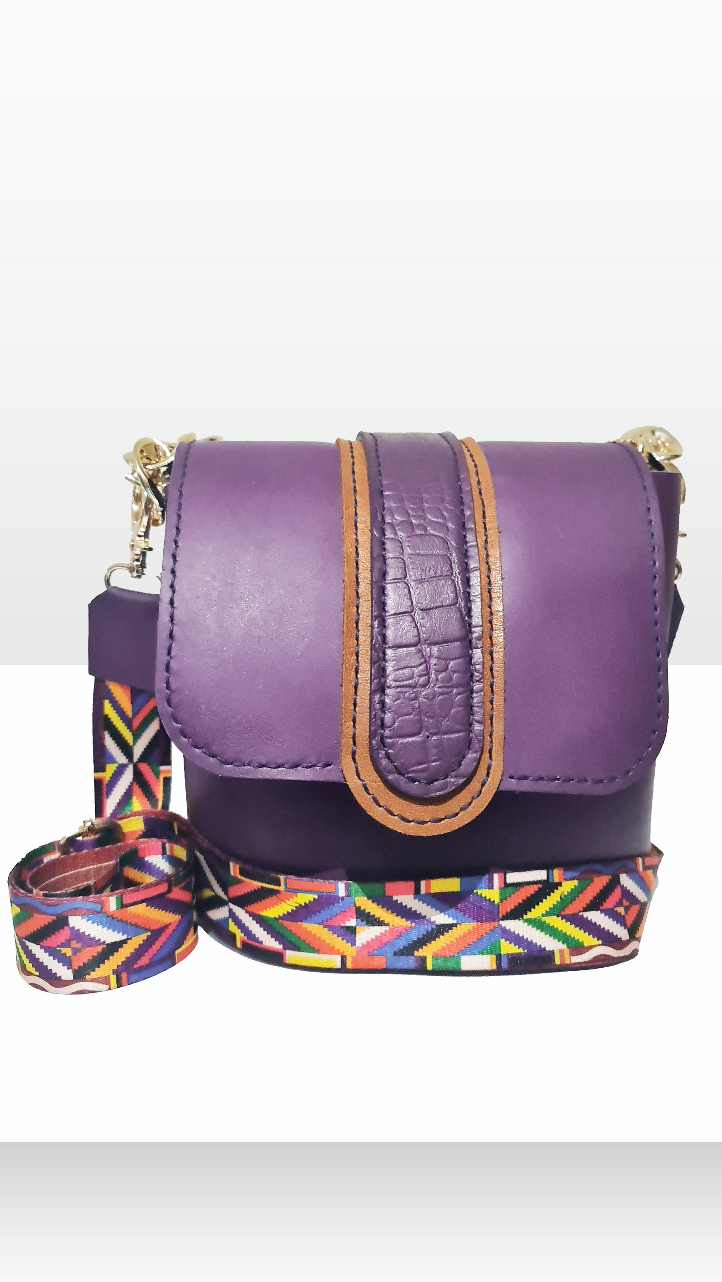 Trendy purple bag with a gold chain handle & long strap